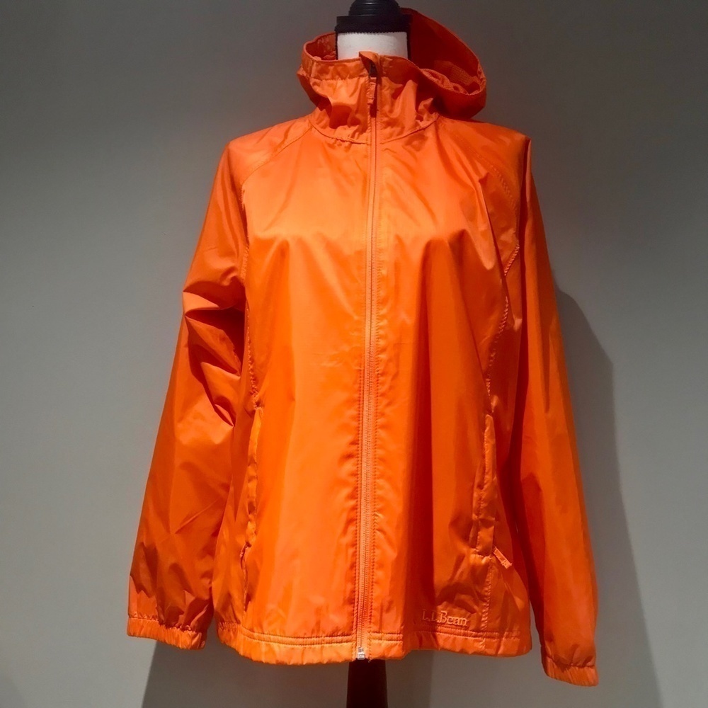 L.L. Bean Women's Misses Size M Reg Orange Stowaway Windbreaker Hooded Jacket - Picture 5 of 16
